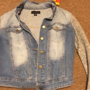 jean jacket with sweater sleeves